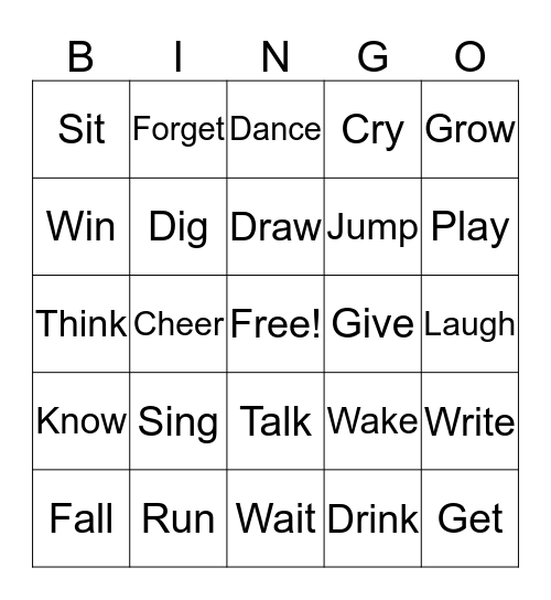 Verb BINGO Card