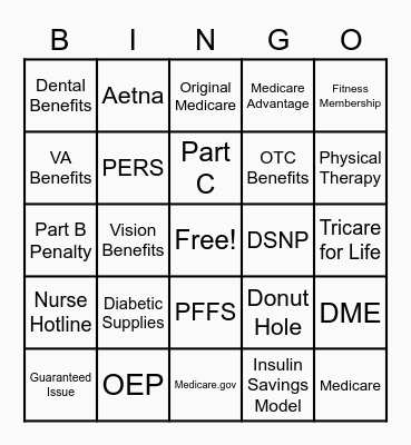 Medicare Bingo Card