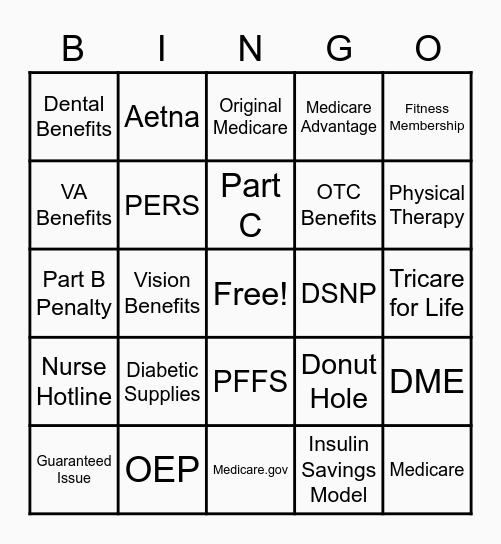 Medicare Bingo Card