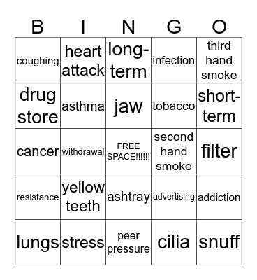 Tobbaco Bingo Card
