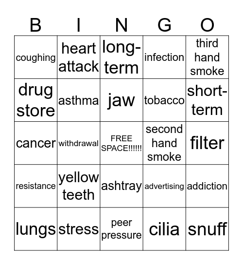 Tobbaco Bingo Card