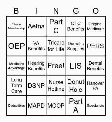 Medicare Bingo Card