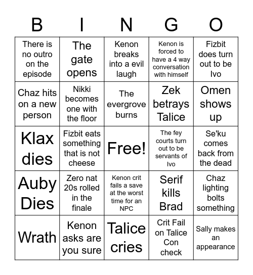 TotR Book 4 Bingo Card