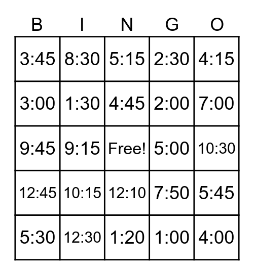 Telling time in Spanish 4th - 5th grade Bingo Card
