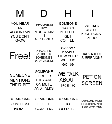 STAFF MEETING BINGO Card