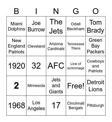 Football Bingo Card