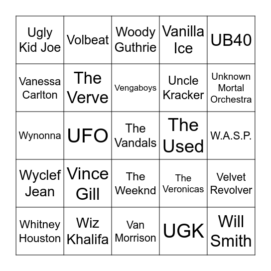 UVW Bingo Card