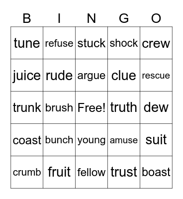 Vowel Sounds Bingo Card