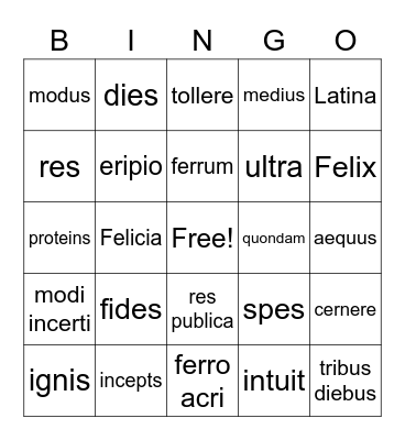 1st Declension Nouns Bingo Card