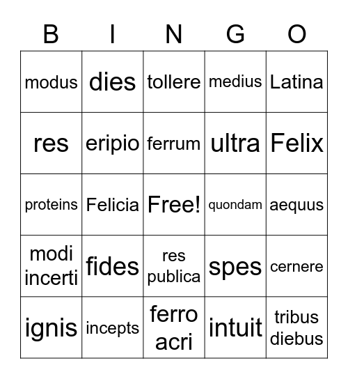 1st Declension Nouns Bingo Card