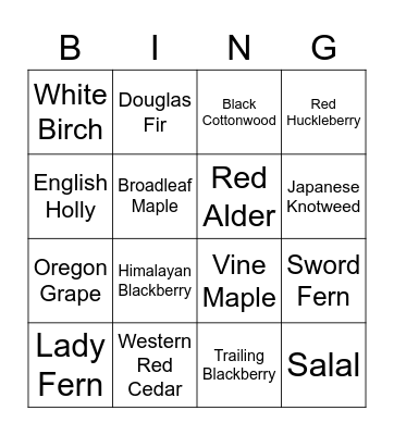 Plant ID Bingo Card