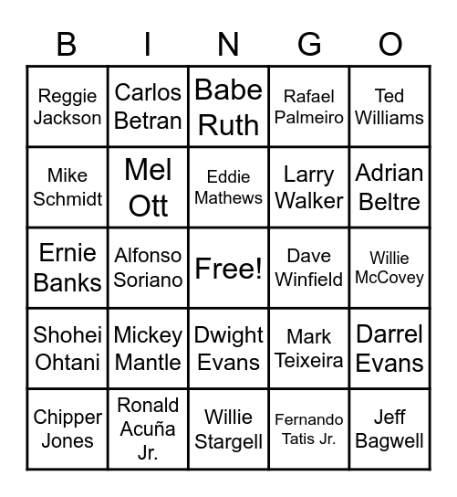 48 - Home Run Leaders Bingo Card