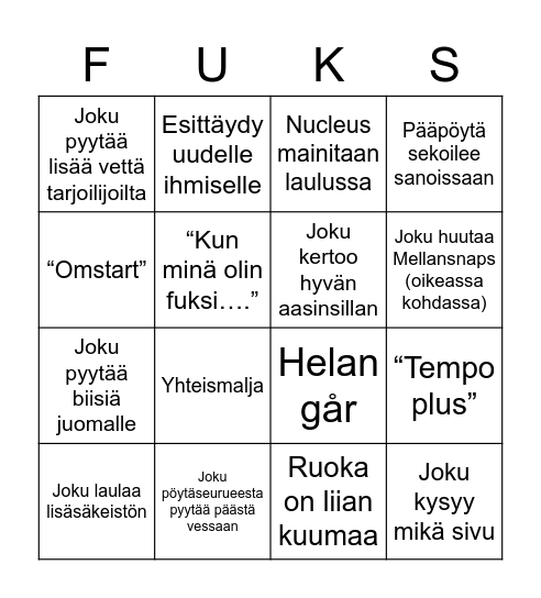 Fuksisitsit Bingo Card