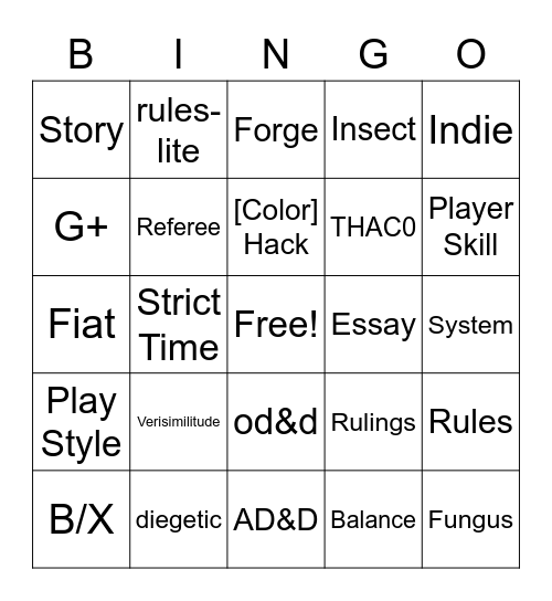 O S R Bingo Card