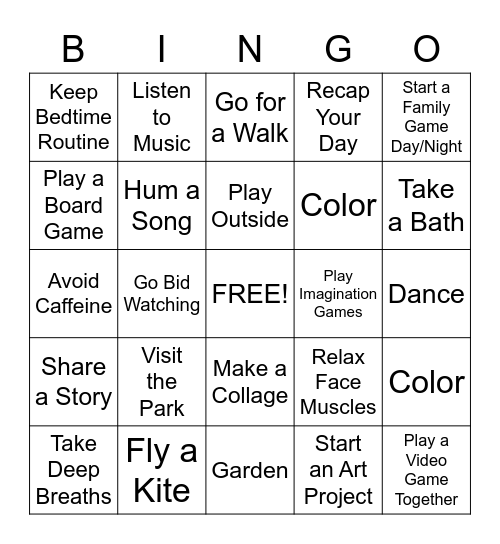 Stress Relief Bingo! Bingo Card