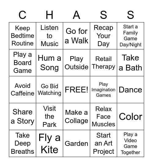 Stress Relief Bingo! Bingo Card