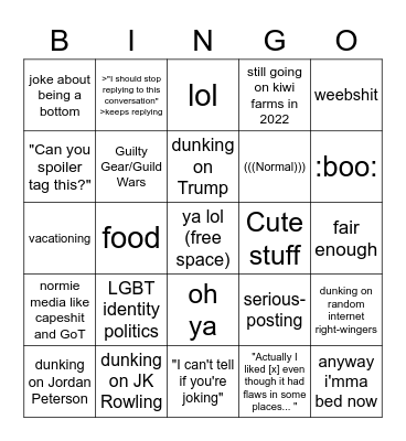 Rioposting bingo Card