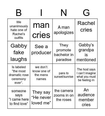 Bachelorette 2022 Finale Bingo Card