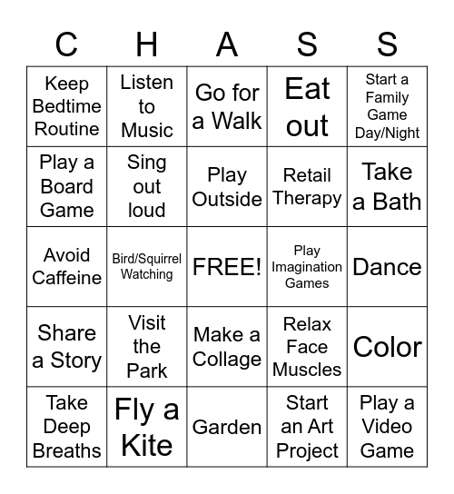 Stress Relief Bingo! Bingo Card