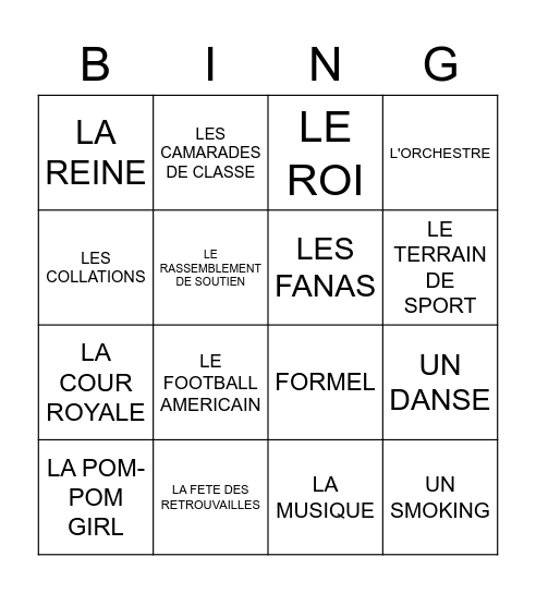 LA FETE DES RETROUVAILLES Bingo Card