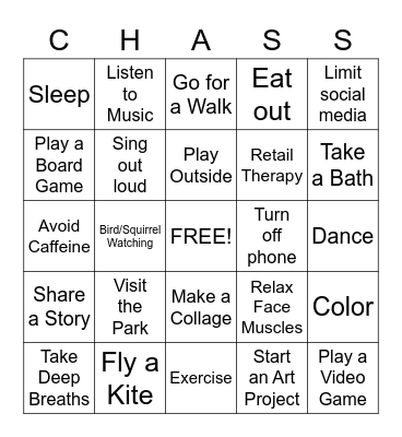 Stress Relief Bingo! Bingo Card