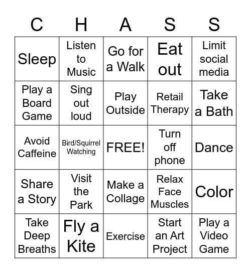 Stress Relief Bingo! Bingo Card