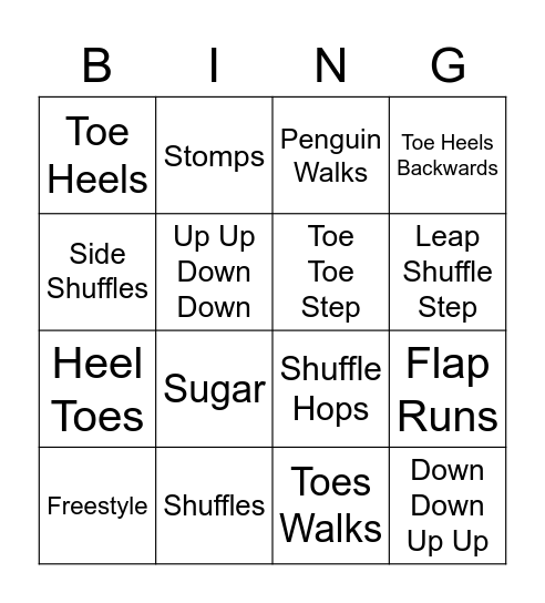 TAP DANCE Bingo Card