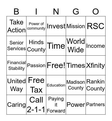 United Way 2016 Campaign Bingo Card