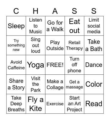 Stress Relief Bingo! Bingo Card
