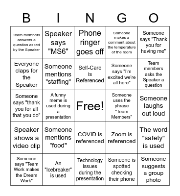 MS6 Staff Retreat Bingo! Bingo Card