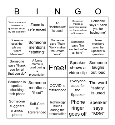 MS6 Staff Retreat Bingo! Bingo Card