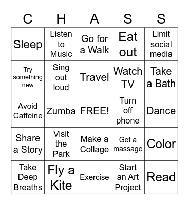 Stress Relief Bingo! Bingo Card
