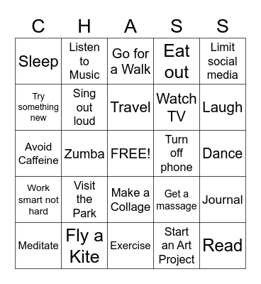 Stress Relief Bingo! Bingo Card