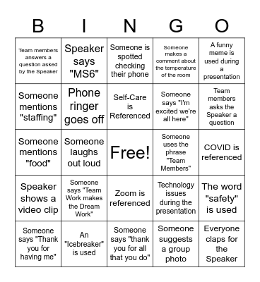 MS6 Staff Retreat Bingo! Bingo Card