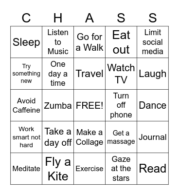 Stress Relief Bingo! Bingo Card