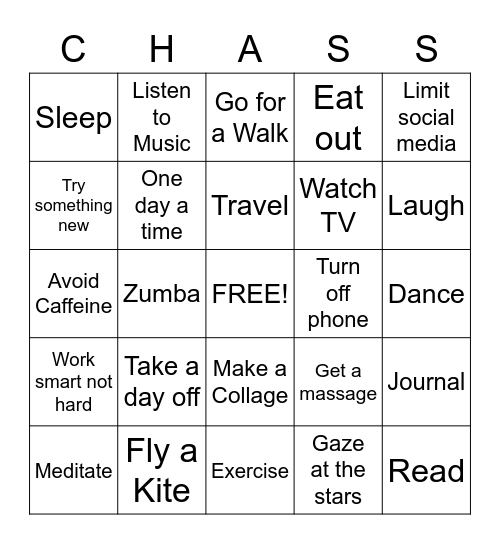 Stress Relief Bingo! Bingo Card