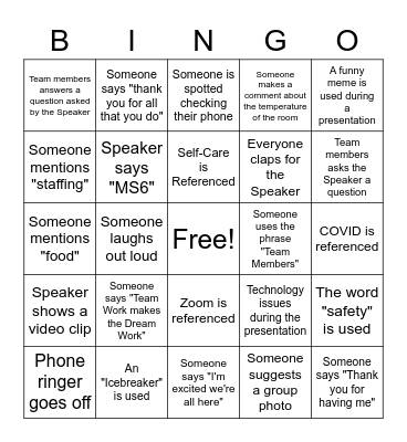 MS6 Staff Retreat Bingo! Bingo Card