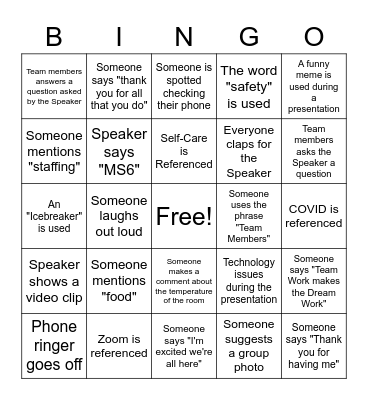 MS6 Staff Retreat Bingo! Bingo Card