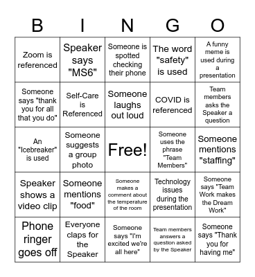 MS6 Staff Retreat Bingo! Bingo Card