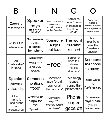 MS6 Staff Retreat Bingo! Bingo Card