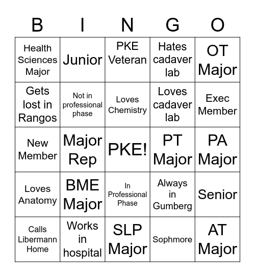 PKE Bingo Card