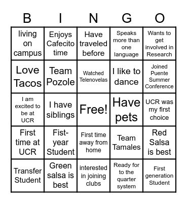 Puente Bienvenida Bingo Card