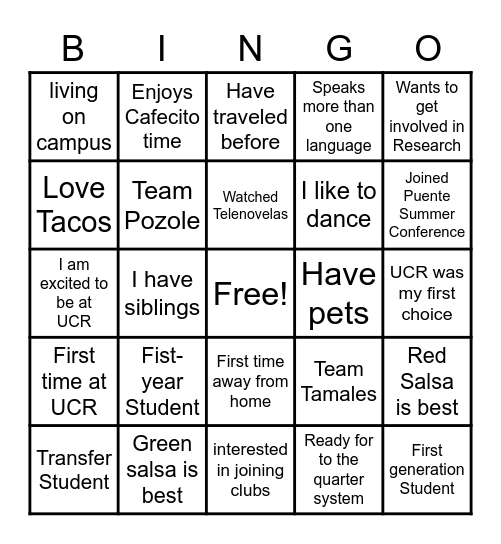 Puente Bienvenida Bingo Card