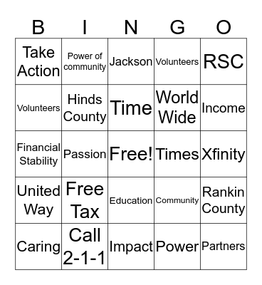 United Way 2016 Campaign Bingo Card