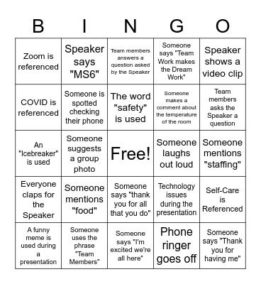 MS6 Staff Retreat Bingo! Bingo Card