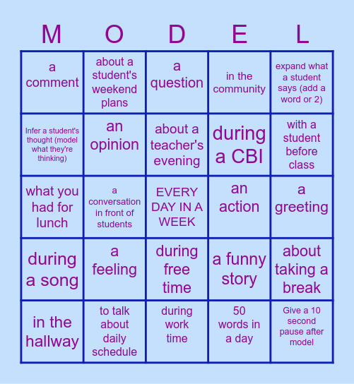 AAC MODELING COMPETITION! Model... Bingo Card