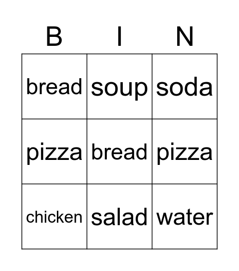 food & drinks Bingo Card