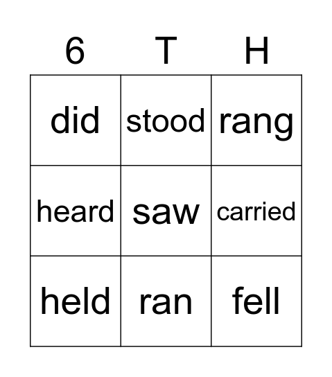 Past Tense Bingo Card