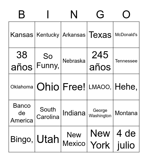 blank Bingo Card