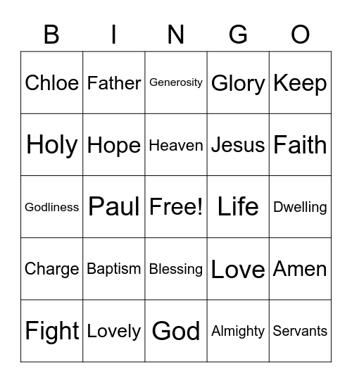 September 25 Worship Words  (Listen for these words during worship and mark them)  Just for fun - no prizes Bingo Card
